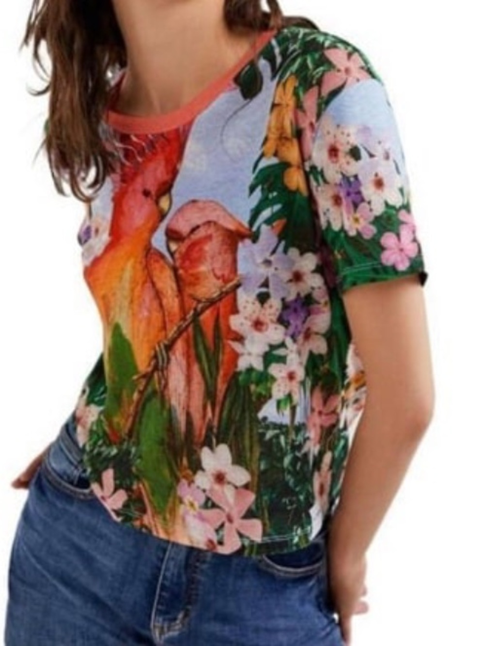 Desigual Multicolor Floral Parrot Short-Sleeve Tee